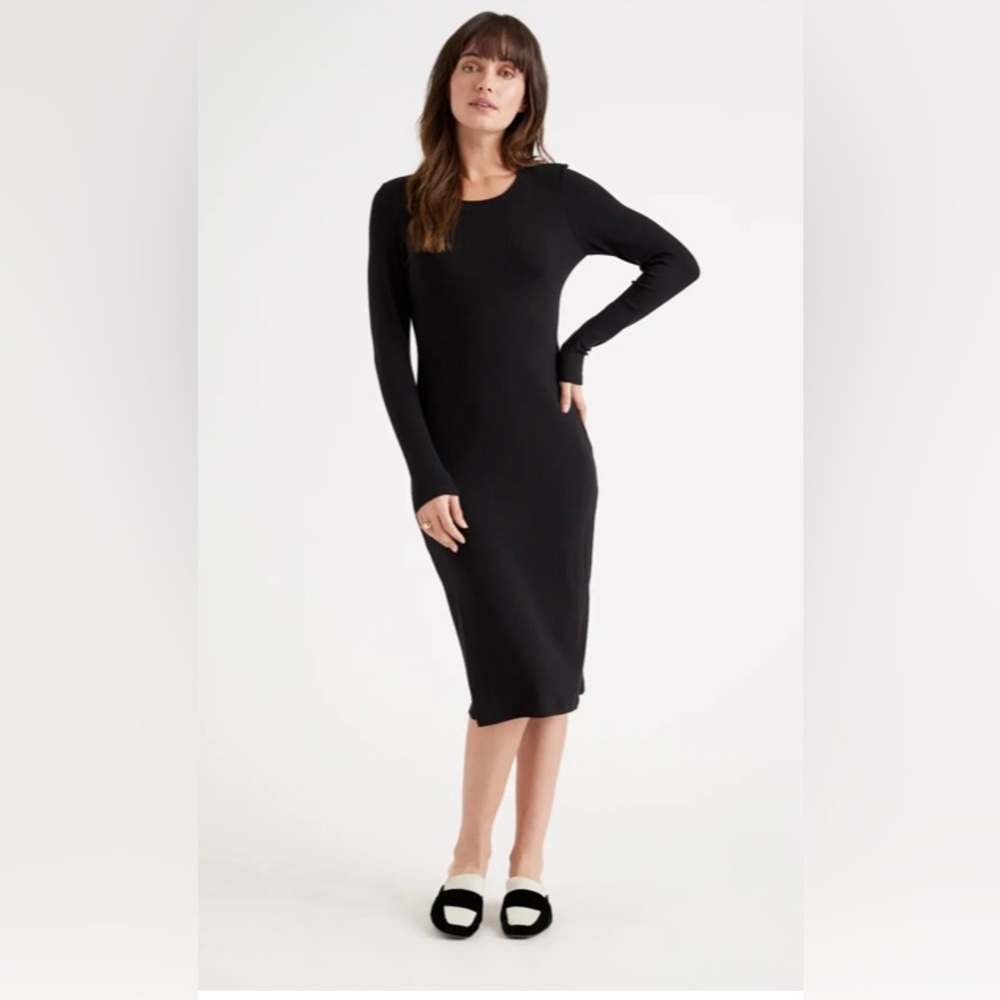 Quince black long sleeve Tencel midi dress